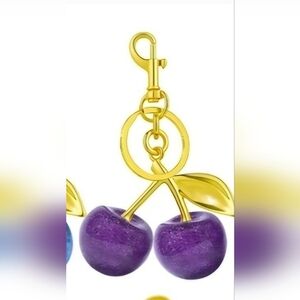 Purple Sparkle And Gold Cherry Keychain Or Bag Charm, NWOT